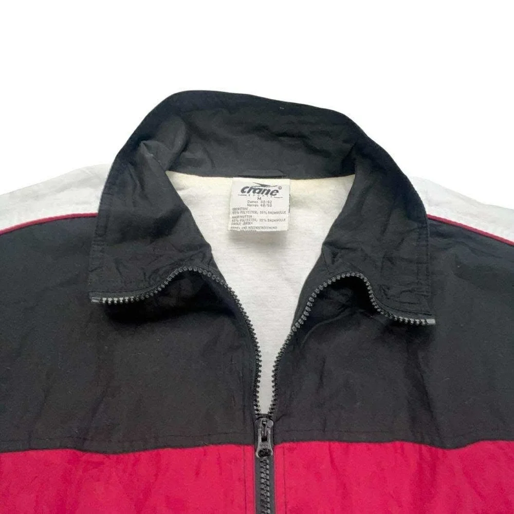 Crane Sports Jacket Mens M Black Red White‎ Full Zip Lightweight Windbreaker